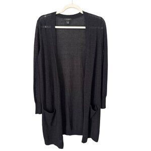 Halogen Cardigan Sweater Size Small Open Front Long Sleeve Semi Sheer Black Knit